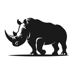 Clean Black and white Vector silhouette of a Rhino on white background