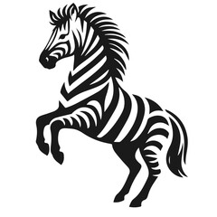 Clean Black and white Vector silhouette of a Zebra on white background