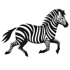 Clean Black and white Vector silhouette of a Zebra on white background