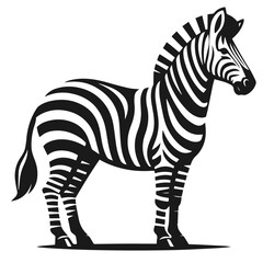 Clean Black and white Vector silhouette of a Zebra on white background
