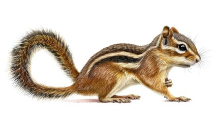Obraz premium Cheerful chipmunk watercolor art on white background, cheeks full, bright and playful illustration.