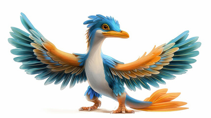 Obraz premium Majestic Archaeopteryx fossil with detailed feathers, wings spread, isolated on white background.