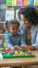 Fototapeta premium A woman and a child playing a game