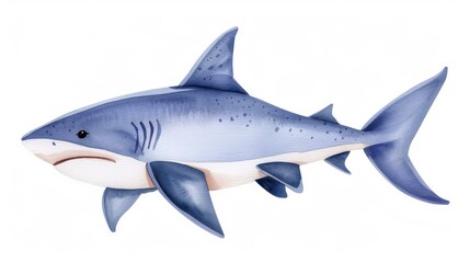 Detailed watercolor painting of a shark on white backdrop.