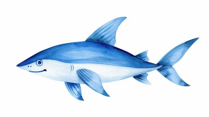 Naklejka premium Detailed watercolor painting of a shark on white backdrop.