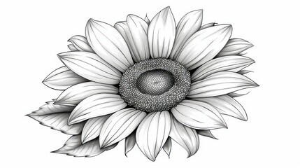 A stunning pencil drawing of a bloomed sunflower, showcasing intricate details against a clean, subtle background.