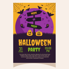 Halloween party invitation, poster.Template for greeting cards, background, cover, sale banner, flyer, advertising, web, social media.