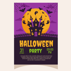 Halloween party invitation, poster.Template for greeting cards, background, cover, sale banner, flyer, advertising, web, social media.