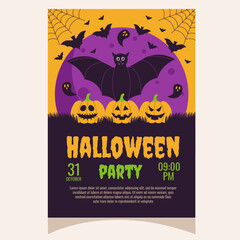 Halloween party invitation, poster.Template for greeting cards, background, cover, sale banner, flyer, advertising, web, social media.