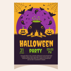 Halloween party invitation, poster.Template for greeting cards, background, cover, sale banner, flyer, advertising, web, social media.