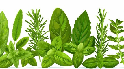 Stunning garden herbs border collection with botanical illustrations on white background.