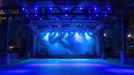 Obraz premium A concert stage with cool blue lighting casting a serene and electrifying glow over the area.