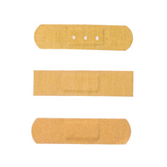 Three adhesive bandages isolated against transparent background. The picture shows practical design and utility of these essential first aid supplies.
