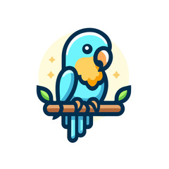 flat vector logo of a cute parrot, A cute parrot sitting on a stick.
