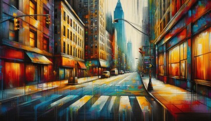 water painting art of a street view