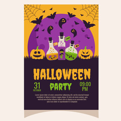 Halloween party invitation, poster.Template for greeting cards, background, cover, sale banner, flyer, advertising, web, social media.