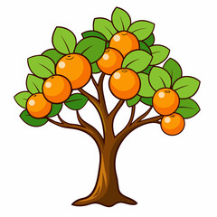Orange tree with ripe fruits isolated on white background. Cartoon style vector illustration.