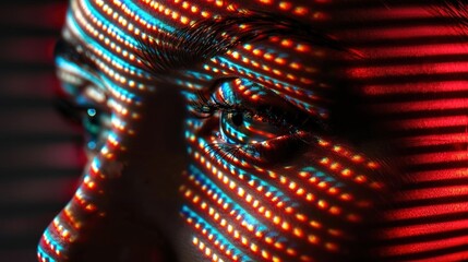 Obraz premium A Close-up Shot of a Profiles with bright, gradient light effects