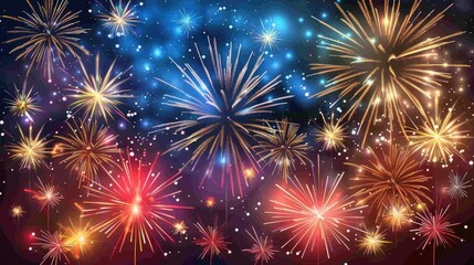 Naklejka premium A spectacular night sky with a vibrant display of sparkling fireworks