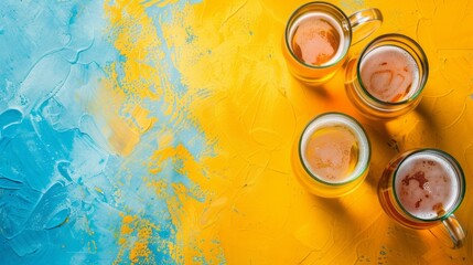 oktoberfest background concept, on colorful background, top view, copy space 