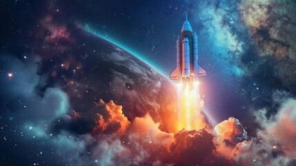 startup launch 3d rocket in space symbolizing