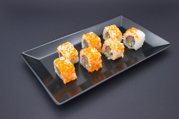 Sushi Display on Dark Slate Plate