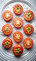 Fresh Organic Red Pattern Tomatoes - Juicy Whole Tomatoes with Dewy Texture and Vibrant Detail