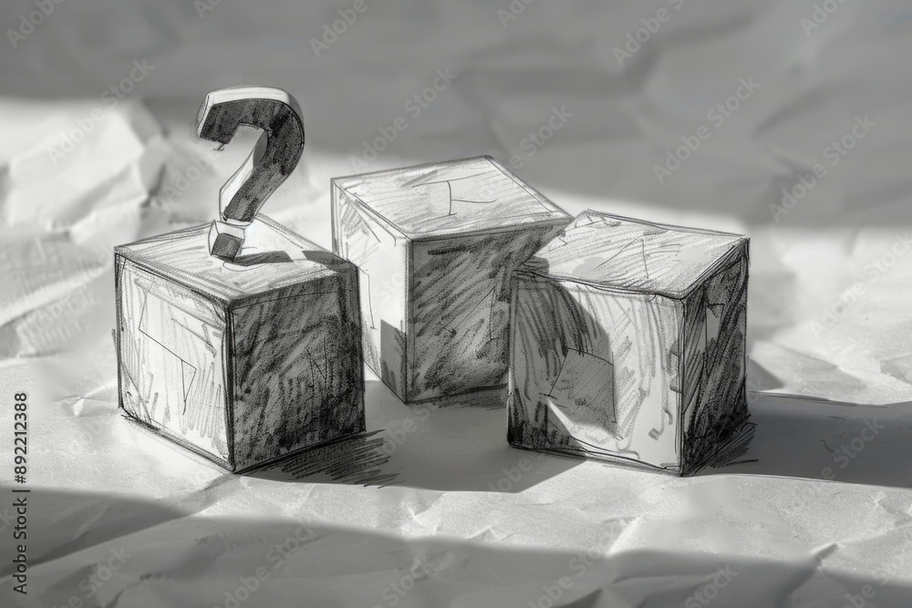 Poster pencil drawing of two wooden blocks with intricate details and textures