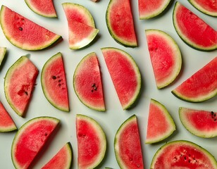 Top view of fresh raw red watermelon pieces. Citrullus lanatus fruits wallpaper/background