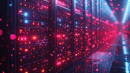 Obraz premium Abstract Server Room with Red and Blue Lights