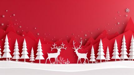 3D paper style minimalistic style winter christmas background
