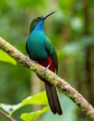 Beautiful bird in nature tropic habitat. Resplendent Quetzal, Pharomachrus mocinno, Savegre in Costa Rica, with green forest background.