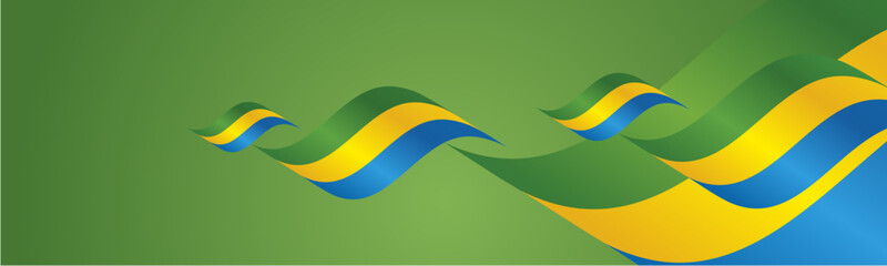 Gabon National Day waving flags two fold blue landscape background.ai