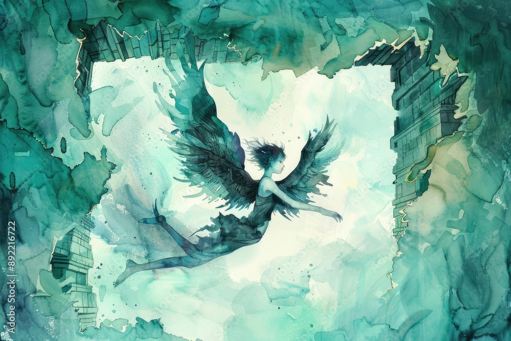 Poster a bird soaring through the air with feathers spread and wings outstretched
