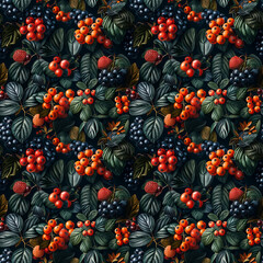Lush green foliage with bright red and orange berries