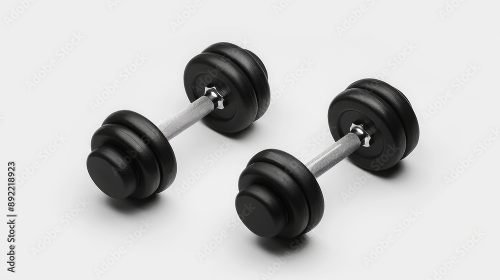 Poster a pair of dumbbells placed on a clean and simple white surface