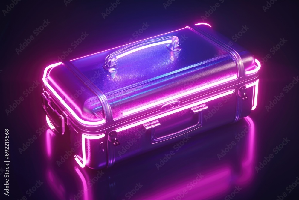 Poster a small purple suitcase with a light on top, possibly for travel or navigation
