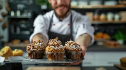 Delicious muffins with chef.