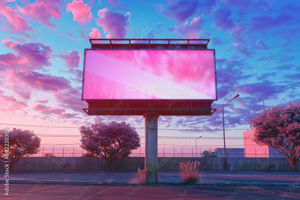 Poster an empty billboard stands in a parking lot, awaiting new content