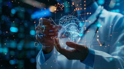 AI Artificial Intelligence technology.AI Assistant support. AI Optimization. Businessman innovation machine learning science network.