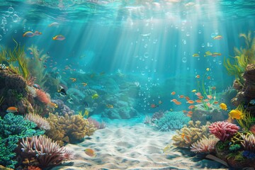Obraz premium Diverse marine life on a vibrant coral reef, suitable for educational or travel purposes