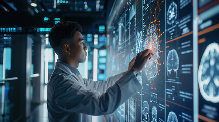 AI Artificial Intelligence technology.AI Assistant support. AI Optimization. Businessman innovation machine learning science network.