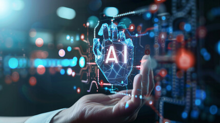 Fototapeta premium AI Artificial Intelligence technology.AI Assistant support. AI Optimization. Businessman innovation machine learning science network.