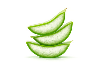 3 pieces of green aloe vera slices stacked, isolated on white