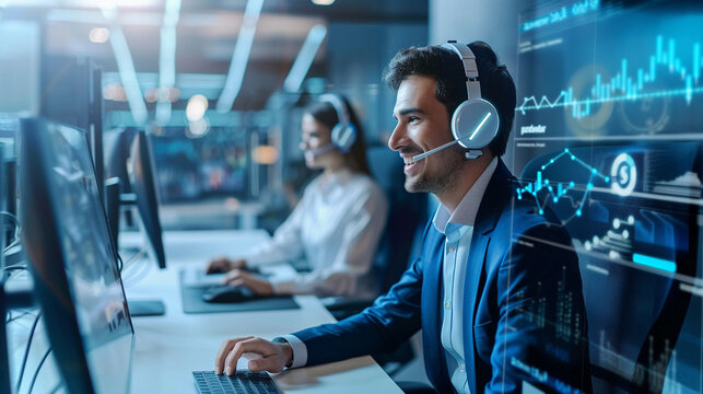 Businessman use AI technology support customer satisfaction and operational efficiency have significantly improved