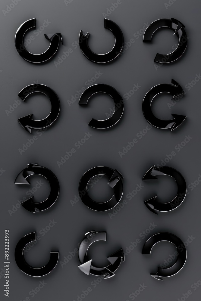 Aufkleber A collection of black arrows arranged on a neutral gray background, ideal for use in presentations or designs where simplicity and contrast are key