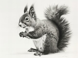 Squirrel, pencil drawing on white background