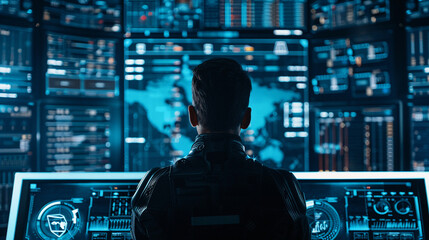 Businessman using AI technology for cybersecurity enhances threat detection and response capabilities