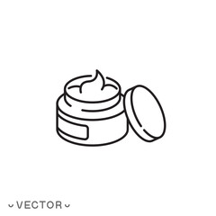 Facial cream line icon, Moisturizer, lotion, balm, For topics like beauty, skincare, cosmetic, thin line symbol isolated on white background, editable stroke eps 10 Vector illustration