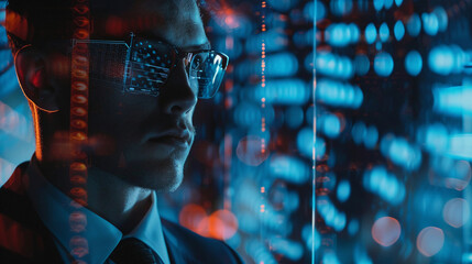 Businessman using AI technology for cybersecurity enhances threat detection and response capabilities